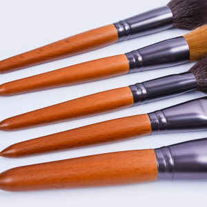 Dongshen brush makeup brush set wholesale skin-friendly natural na buhok ng kambing tapered wooden handle cosmetic brush kit
