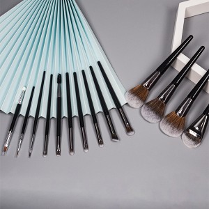 DM 14 makeup brush set grosir private label gagang kayu rambut sintetis pony hair kosmetik brush makeup tool