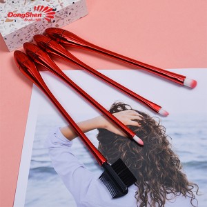 High end Red 4pcs synthetic hair plastic unique handle makeup brush set eyeshadow brush set cosmetic brushes for eye