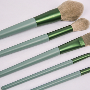 Dongshen private label 7pcs makeup brush wholesale vegan hair green wooden handle makeup brush set