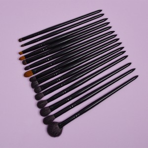 Conjunt de pinzells de maquillatge personalitzats únics de fusta de cabell sintètic de 15 peces negres de gamma alta.