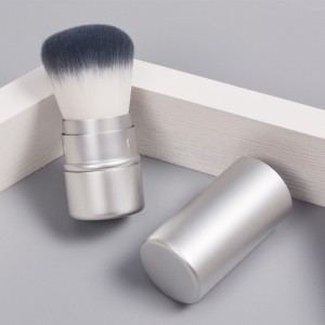 Cepillo de maquillaje vegano con mango metálico con logotipo personalizado de alta calidad, brocha cosmética de viaje Kabuki, brochas para rubor facial