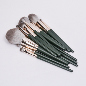 Bejgħ bl-ingrossa 14pcs Textured Green Wooden Handle Rose Gold Ferrule Sintetiku Hair Makeup Brush Set