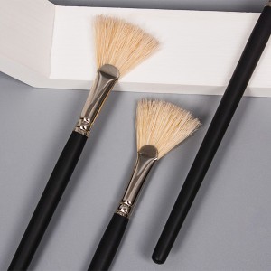 OEM Private label single fan powder brushes makeup brush kayu grosir dengan alat make up rambut bulu babi untuk kosmetik
