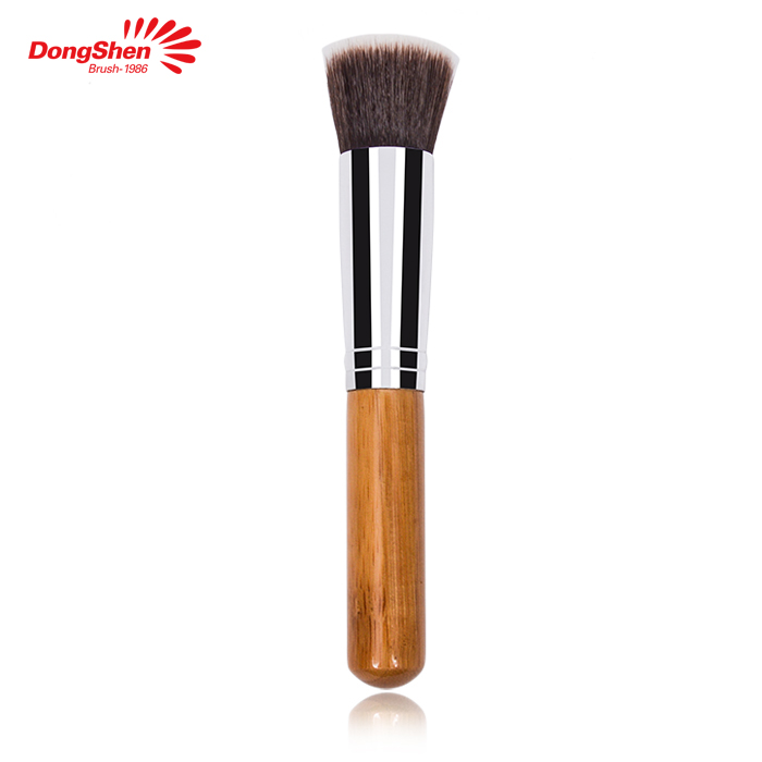 High quality soft and dense flat top synthetic hair wooden handle makeup founda (1)
