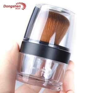 Dongshen wholesale private label kabuki vegan synthetic hair loose powder brush sifter jar empty refillable travel mineral  jar with mirror