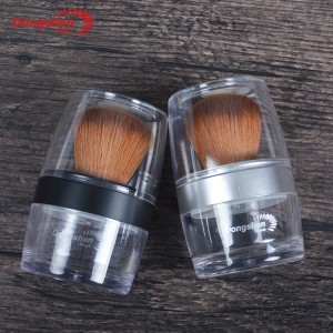 Dongshen grosir private label kabuki vegan rambut sintetis longgar sikat bubuk ayakan jar kosong isi ulang travel mineral jar dengan cermin