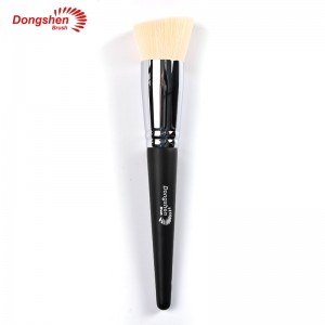 Professional white vegan synthetic hair wooden handle concave foundation brush