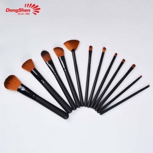 Scratch powder strong vegan synthetic hair 12pcs black wooden handle makeup brush set