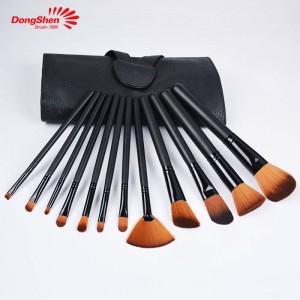 Scratch powder strong vegan synthetic hair 12pcs black wooden handle makeup brush set