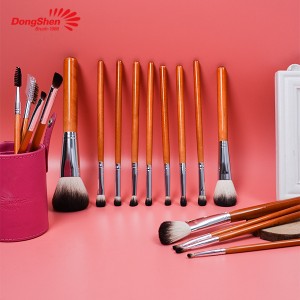 Dongshen makeup brush natural nga humok nga buhok sa kanding orange nga kahoy nga kuptanan sa makeup brush set