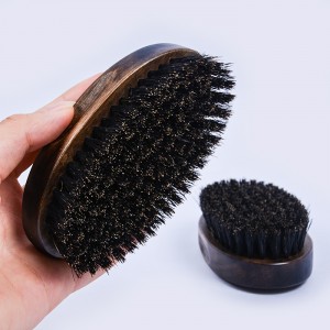 Dongshen luksus 100 % villsvinbust ovalt trehåndtak private label profesjonell skjeggbørste for pleie av ansiktsskjegg for menn