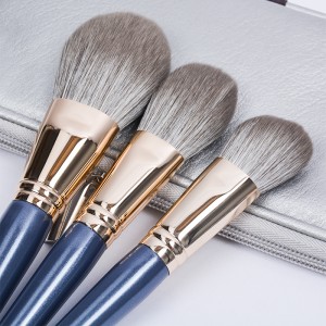 Dongshen 11 make-up kwasten set veganistisch vriendelijke zachte vezel synthetisch haar blauw houten handvat cosmetisch penseel