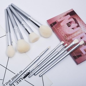Private label makeup brush set wholesale silver 11pcs cruelty synthetic hair wooden handle cosmetic brush tool