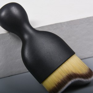 Dongshen makeup curved foundation brush custom logo vegan synthetic hair black liquid foundation cosmetic brush