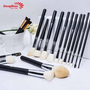 Luxury synthetic hair cosmetic brush professional 15pcs black wooden handle makeup brush set
