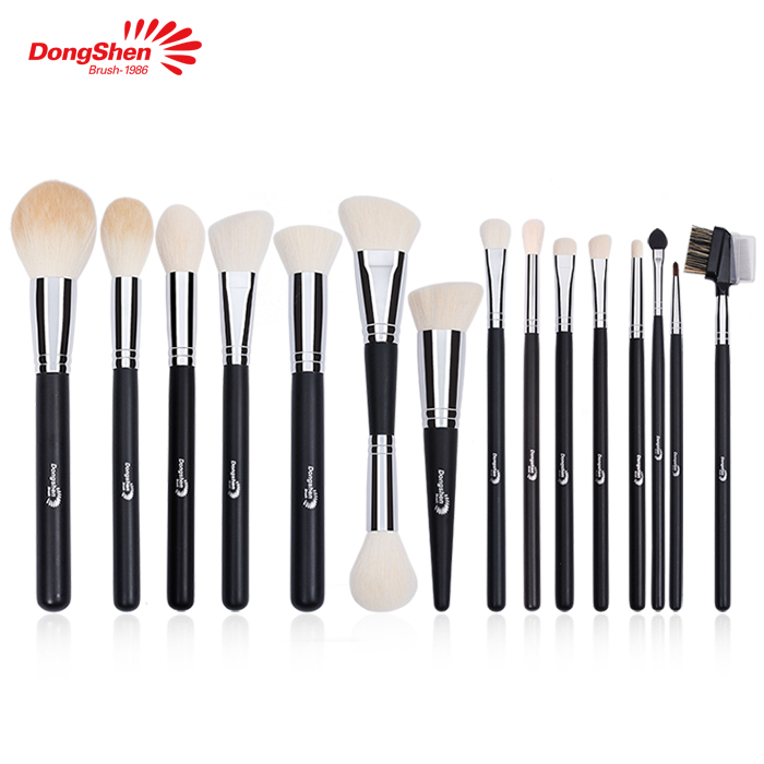 Luxury synthetic hair cosmetic brush professional 15pcs black wooden handle makeup brush set Featured Image