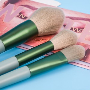 Ensemble de pinceaux de maquillage vert de marque privée personnalisé sans cruauté fibre cheveux synthétiques manche en bois dames maquillage quotidien outil de brosse faciale
