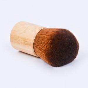 Furçë fytyre Dongshen KABUKI premium fibër vegan me flokë sintetike me dorezë druri furçë grimi pluhur