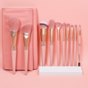 Dongshen manufacture makeup cosmetic brush custom logo pink synthetic hair vegan diamond makeup brush set