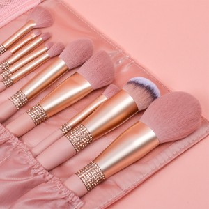 Dongshen manufacture makeup cosmetic brush custom logo pink synthetic hair vegan diamond makeup brush set
