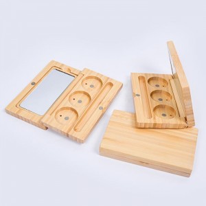 Dongshen grossist sminkverktyg privat märke miljövänlig bambu ögonskugga kosmetika tomt sminkpalettfodral med spegel