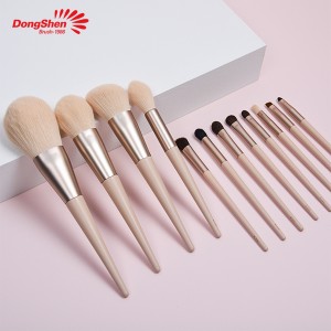 Dongshen веганский набор кистей для макияжа, профессиональный набор из 12 розовых синтетических волос с деревянной ручкой, косметическая основа, румяна, кисть для теней для век