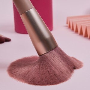Set furçash grimi rozë Dongshen 7 copë me fibra sintetike flokësh me etiketë private vegël e lezetshme e furçës së bukurisë kozmetike