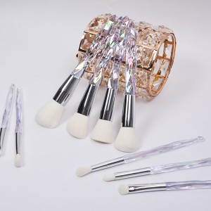 Dongshen makeup brush vegan friendly synthetic hair transparent bling plastic handle lady travel cosmetic brush set