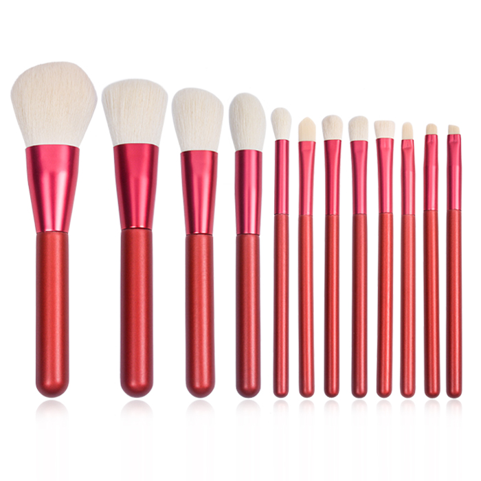 Customized private label wholesale 12pcs rose red makeup brush set powder blush contour highlight eyebrow eyeshadow blending cosmetic brush tool