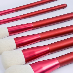 Op maat gemaakte private label groothandel 12 stks roze rode make-up kwastenset poeder blush contour highlight wenkbrauw oogschaduw blending cosmetische brush tool