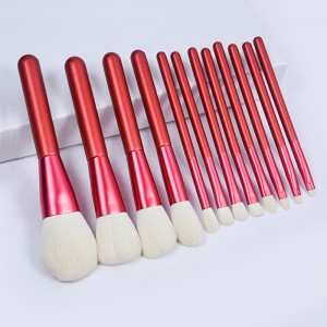 برچسب خصوصی سفارشی عمده فروشی 12 عدد ست برس آرایش رز قرمز ست پودر رژگونه کانتور برجسته سایه ابرو ترکیب ابزار قلم مو آرایشی