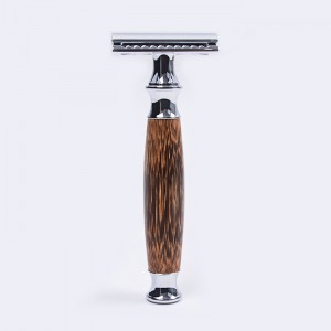 Dongshen label peribadi klasik 3-keping pisau cukur keselamatan dua tepi dengan pemegang kayu asli panjang pencukur cukur