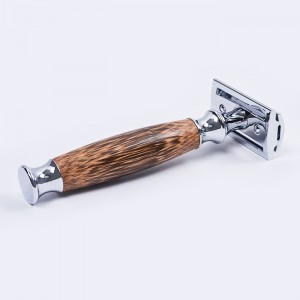 Dongshen private label classic 3-piece double edge safety razor with long natural wooden handle shaving razor