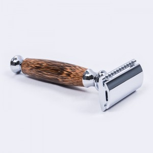Dongshen private label classic 3-piece double edge safety razor with long natural wooden handle shaving razor