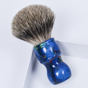 Dongshen tıraş fırçası en iyi porsuk saç mavi reçine kolu özel etiket özel boyut erkek tıraş fırçası