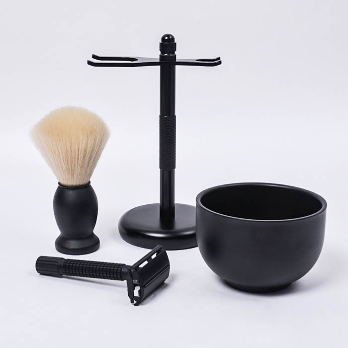 Dongshen Men’s Shaving Brush Set Cruelty Synthetic Hair Wooden Handle Shaving Brush Metal Safety Razor Shaving Bowl Shaving Stand