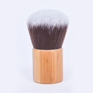 Dongshen kabuki brush supplier private label wooden handle vegan artificial synthetic hair portable makeup kabuki brush