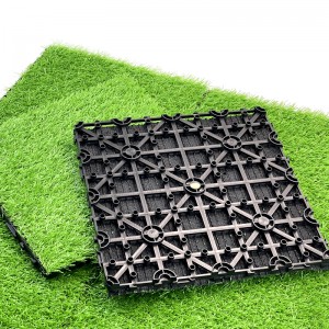 ກະເບື້ອງຫຍ້າທຽມ Interlocking Set 9 Pieces, Fake Grass Tiles Self-draining for Pet Indoor/Outdoor Floor Decor, 12″x12″