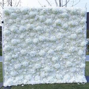 Paret de flors d'estiu rosa blanca artificial 3d hortensia flor de fons de paret per a la decoració d'escenaris d'esdeveniments de casament