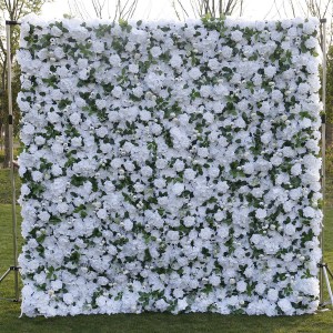 Egyedi 5D 3D fehér rózsa hortenzia roll up textil virág fal esküvői dekor Messelyem rózsa virág panel háttér virág fal
