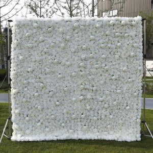 8ft x 8ft Propra 3D 5D Rozkolora Blanka Silka Peonio Rozo Hortensia Fono Panelo Geedziĝa Dekoracio Artefarita Flora Muro
