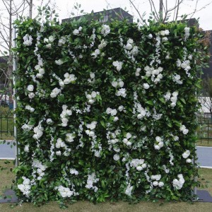 Custom 5D 3D White Rose Hydrangea Roll Up Cloth Flower Wall Wedding Decor Artificial Silk Rose Flower Panel Backdrop Flower Wall