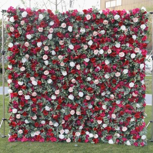 Aṣa 5D 3D White Rose Hydrangea Roll Up Aṣọ Flower Odi Igbeyawo Ohun ọṣọ Oríkĕ Silk Rose Flower Panel Backdrop Flower Wall