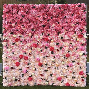 Propra 5D 3D Blanka Rozo Hortensia Ruliĝi Ŝtofo Flora Muro Geedziĝa Dekoracio Artefarita Silka Rozo Flora Panelo Fono Flora Muro