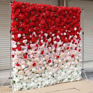 Anpassad 5D 3D vit ros hortensia Roll Up tyg Blomvägg Bröllopsinredning Konstgjord siden Rose Blomma Panel Bakgrund Blomma vägg