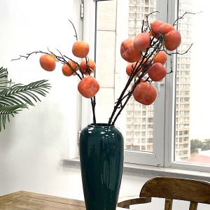 Dirbtinio vaisiaus persimono šakelės modeliavimas, oranžinis dirbtinis persimonas namų dekoravimui