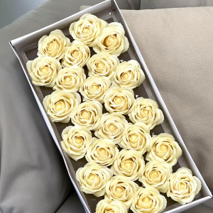 Venda por xunto de 25 unidades de cabezas de rosas de xabón, caixa de regalo perfumada floral, flor de xabón decorativa artificial para banquete de boda