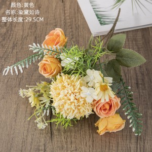 Dekor shtëpie tavoline dasmash Buqetë artificiale Trëndafil artificial Lule mëndafshi artificial