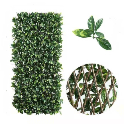 Expanding PE laurel leaf willow trellis plastic leaf fence Vertical Expandable Faux Ivy Privacy Fence garden decrative hedges (4)